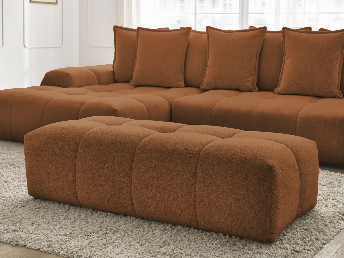 Canapé d'angle convertible coffre EVEREST tissu chiné avec pouf