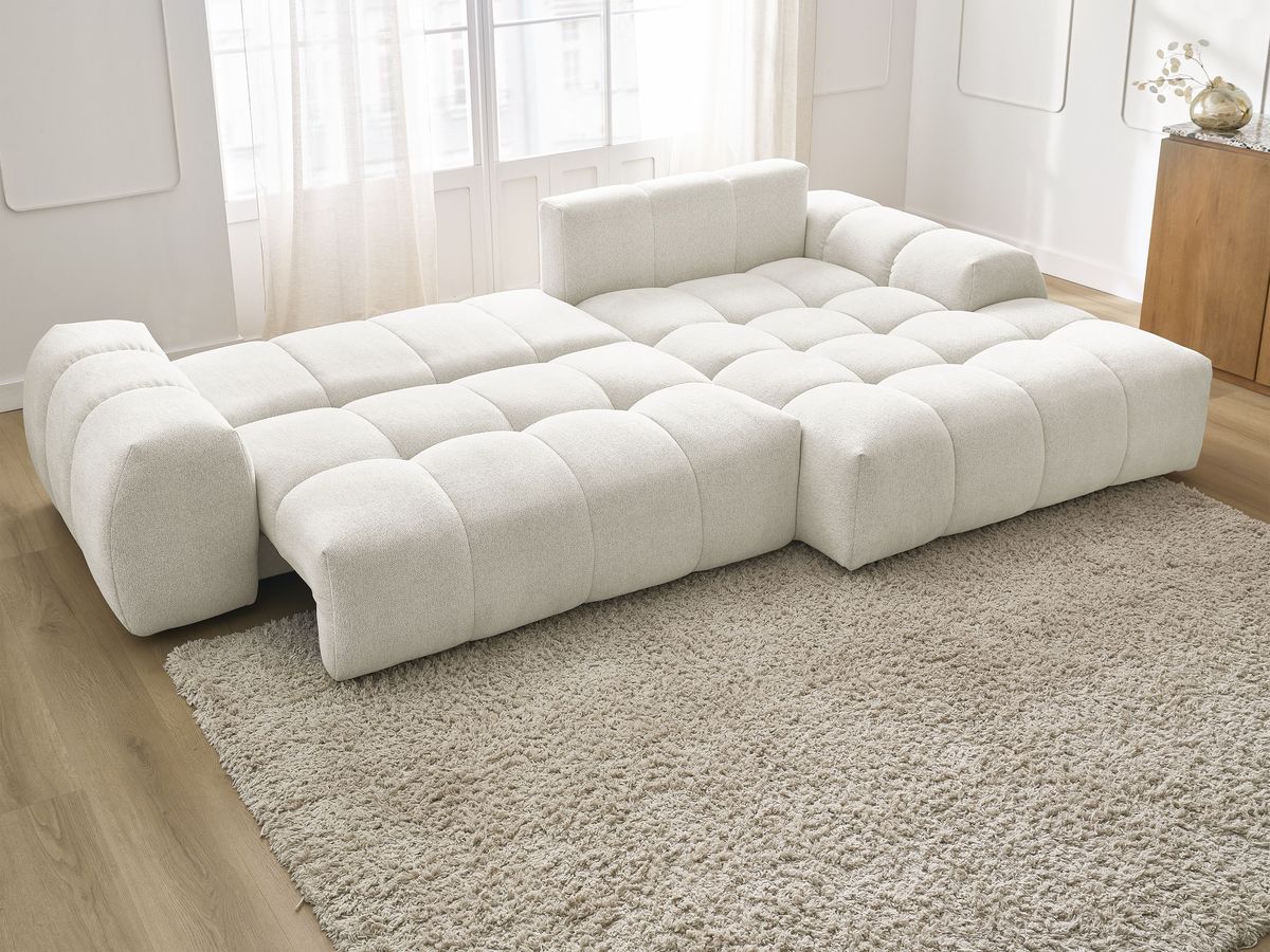 Canapé d'angle convertible coffre EVEREST tissu chiné