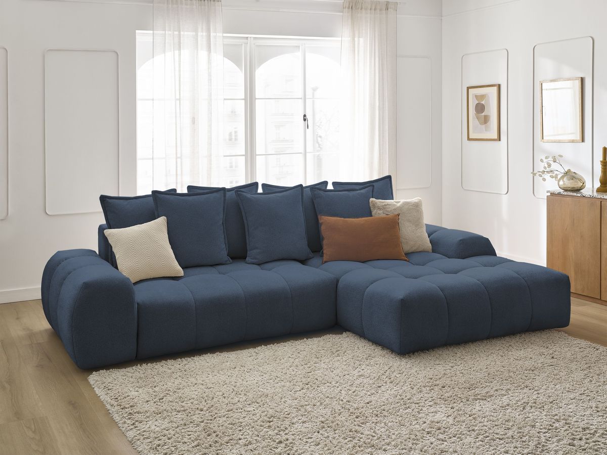 Canapé d'angle convertible coffre EVEREST tissu chiné