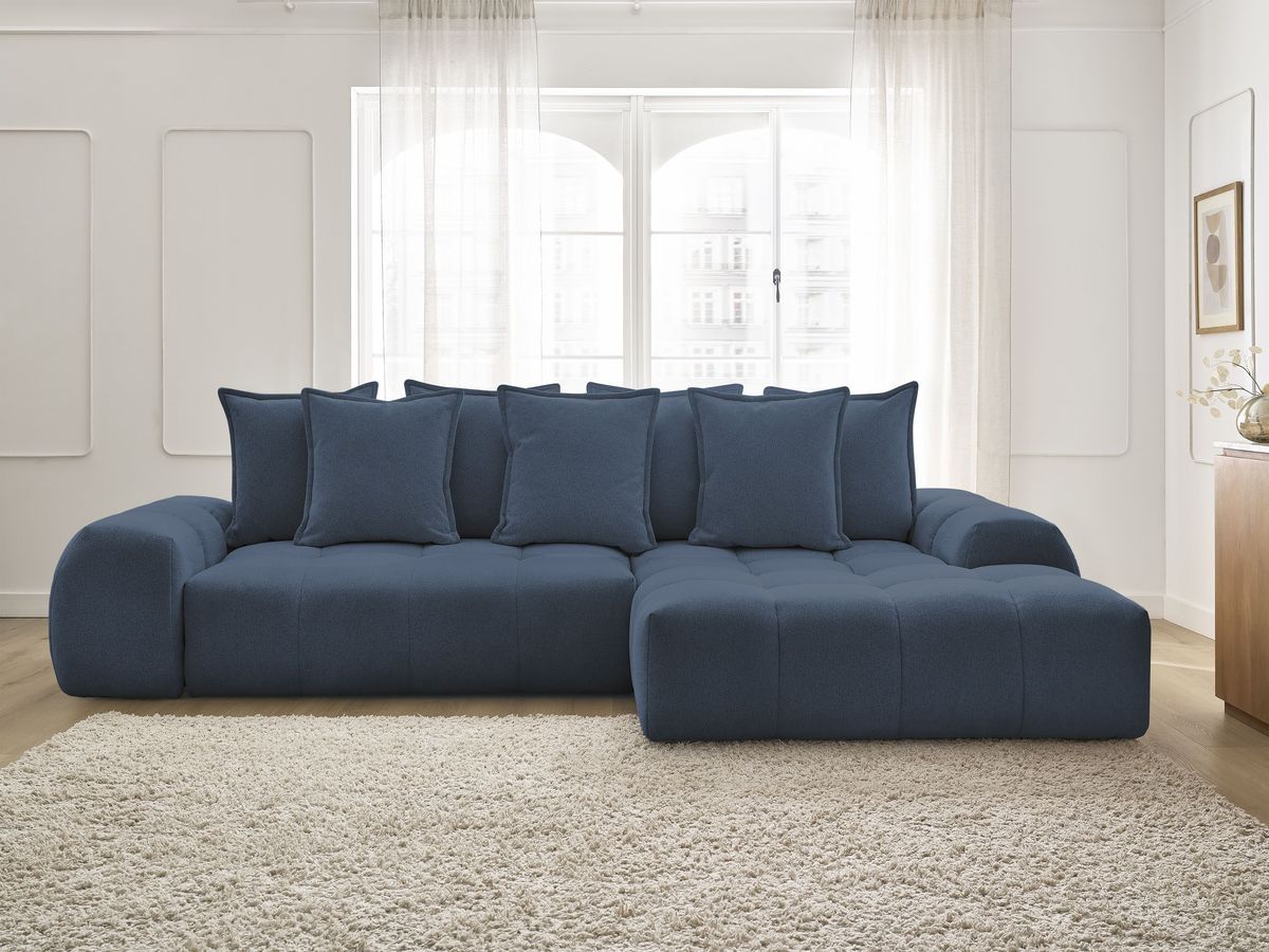 Canapé d'angle convertible coffre EVEREST tissu chiné bleu foncé angle droit BOBOCHIC 3 places - Vue supplémentaire 3