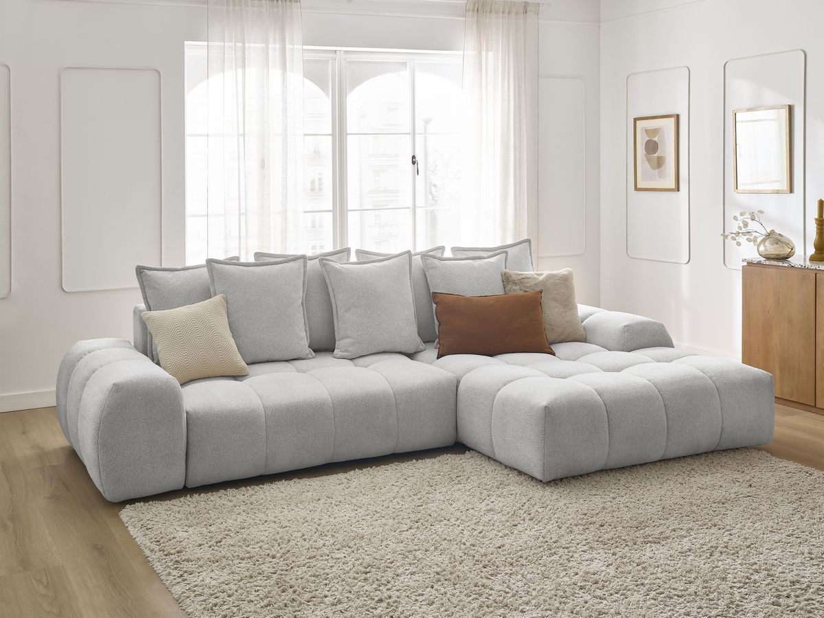 Canapé d'angle convertible coffre EVEREST tissu chiné
