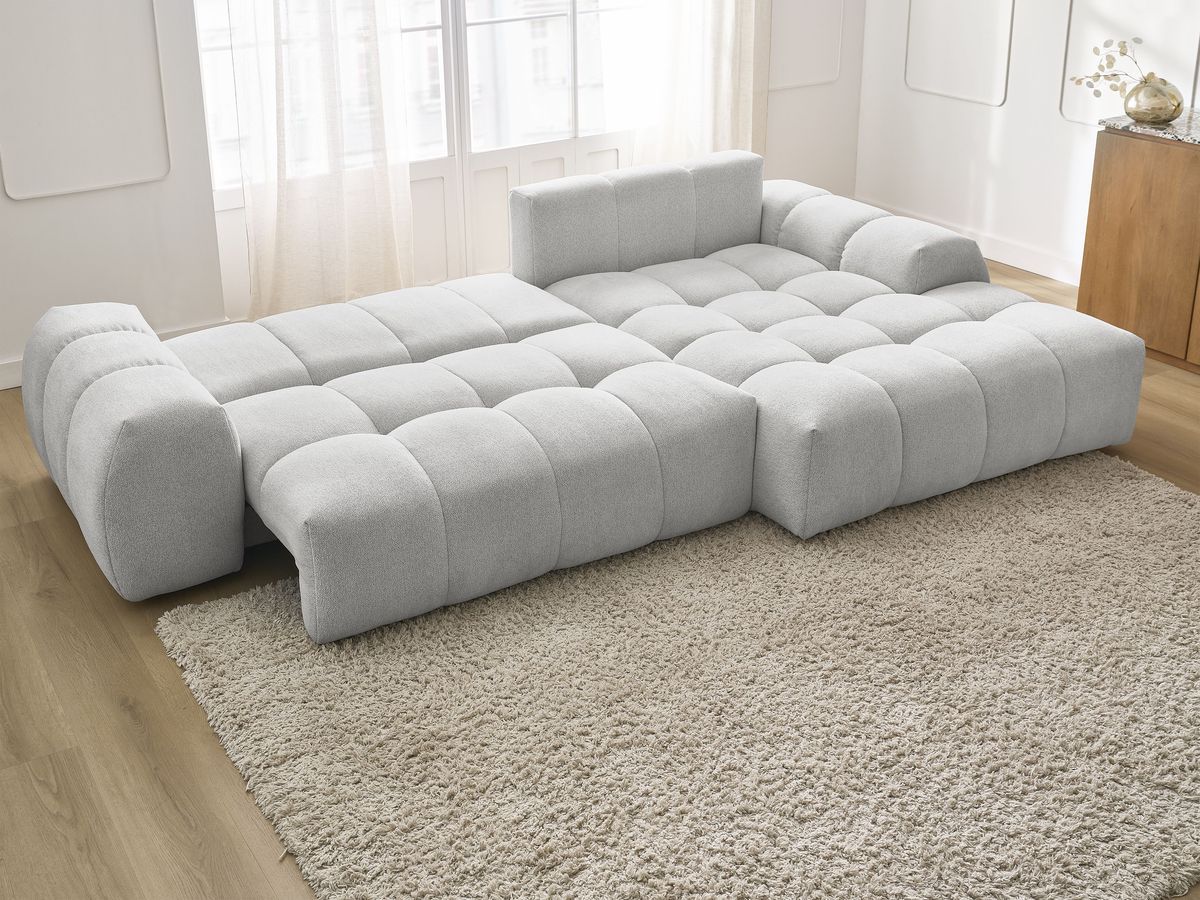 Canapé d'angle convertible coffre EVEREST tissu chiné