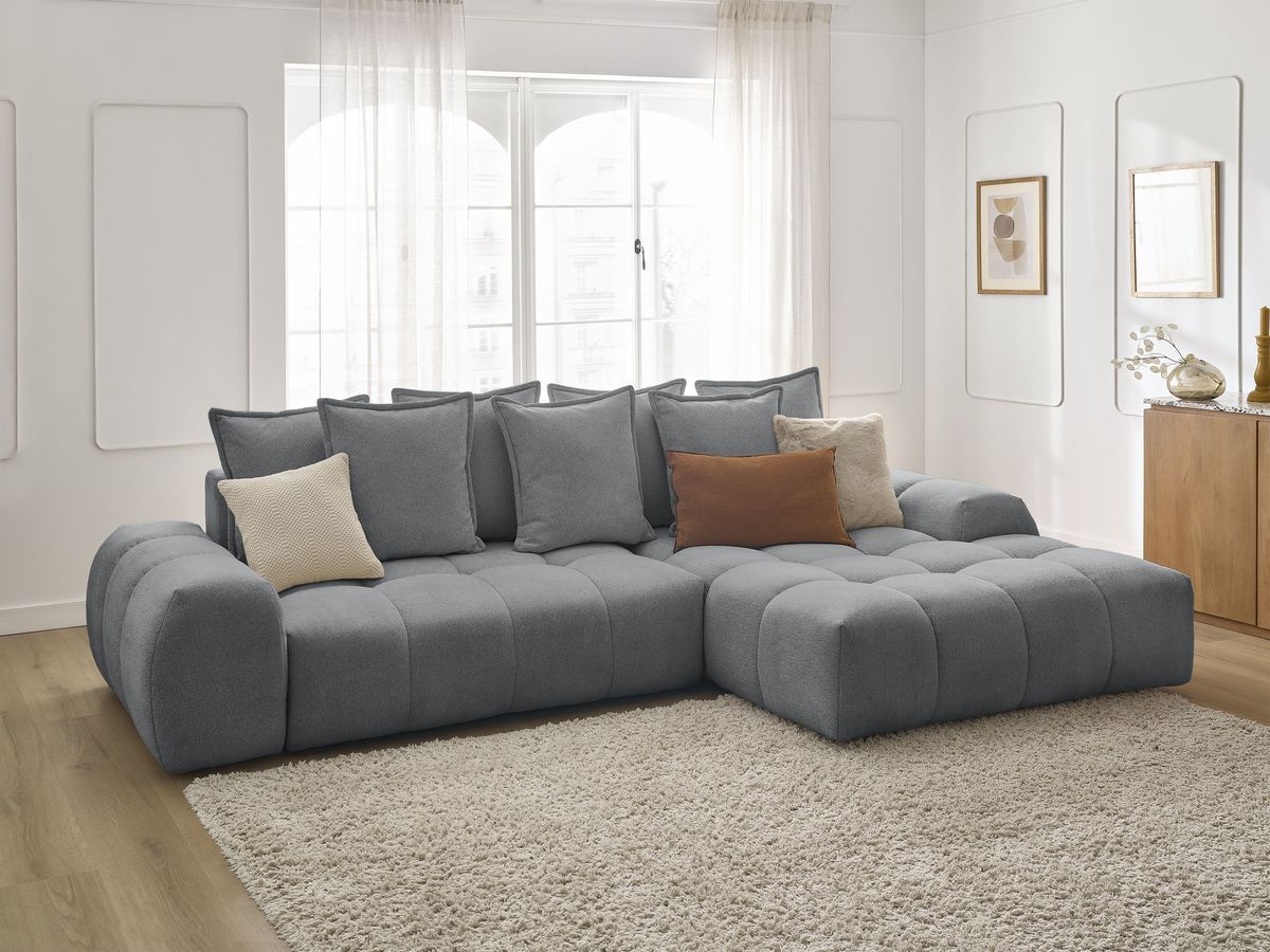 Canapé d'angle convertible coffre EVEREST tissu chiné