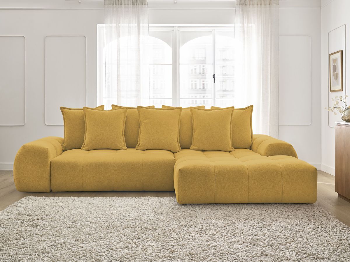 Canapé d'angle convertible coffre EVEREST tissu chiné jaune angle droit BOBOCHIC 3 places - Vue supplémentaire 3
