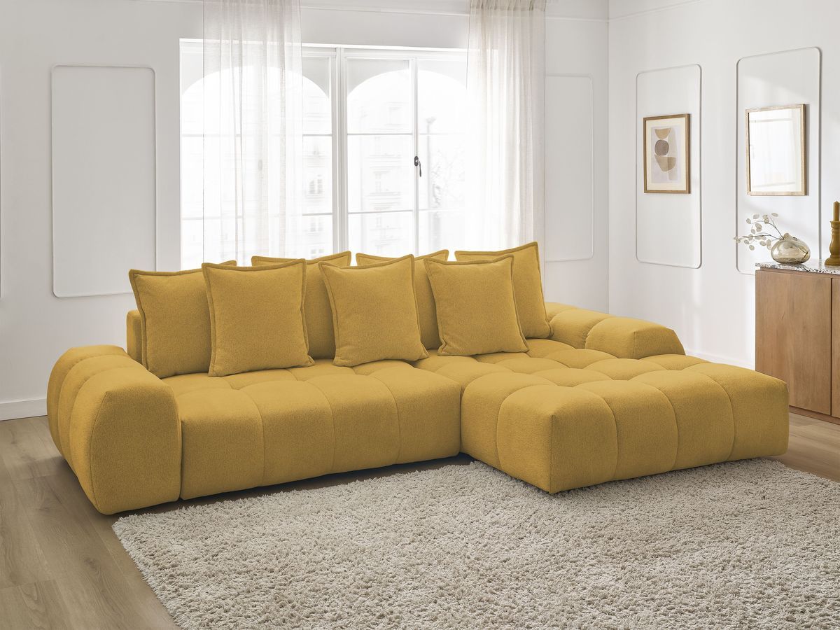 Canapé d'angle convertible coffre EVEREST tissu chiné