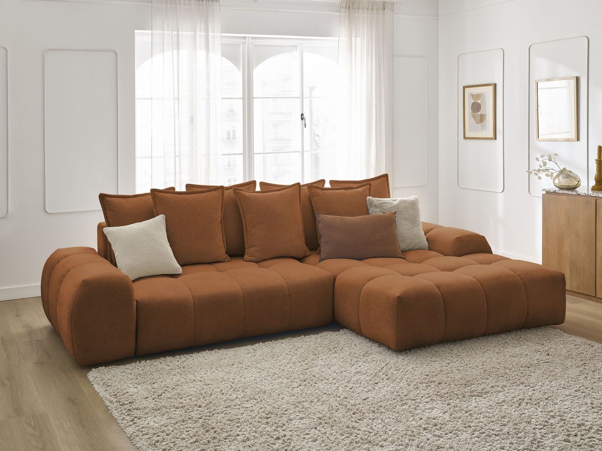 Canapé d'angle convertible coffre EVEREST tissu chiné