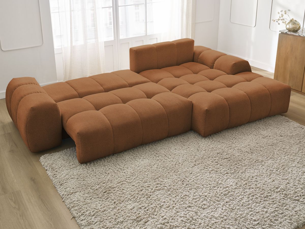 Canapé d'angle convertible coffre EVEREST tissu chiné