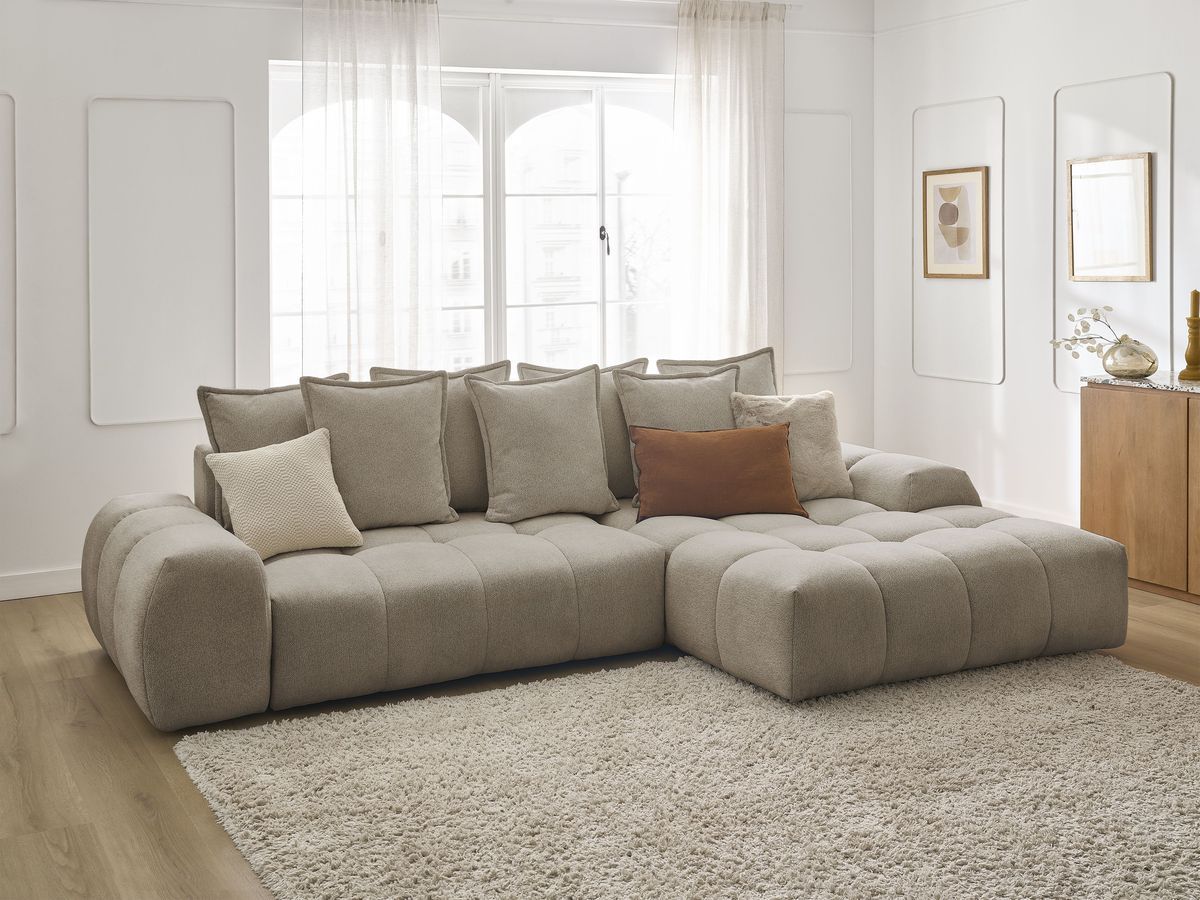 Canapé d'angle convertible coffre EVEREST tissu chiné