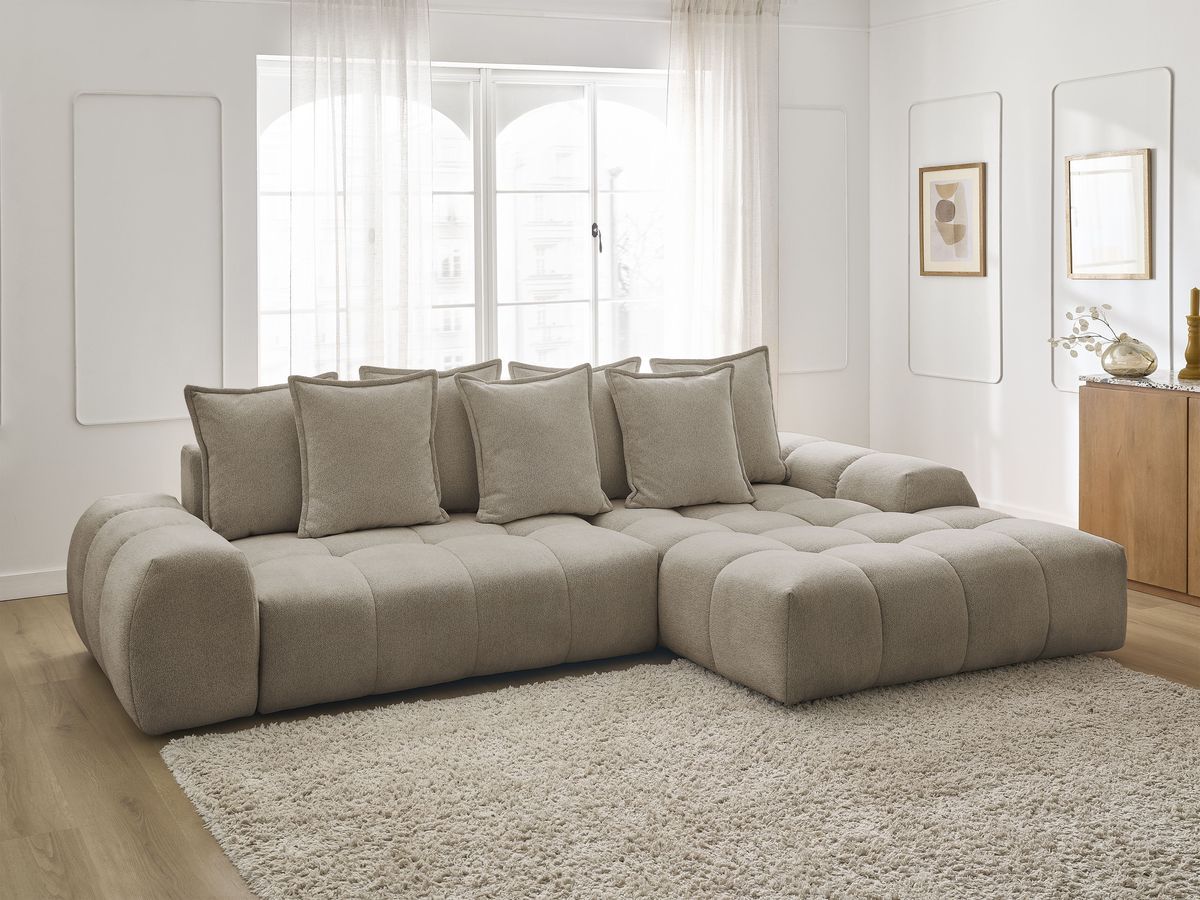 Canapé d'angle convertible coffre EVEREST tissu chiné
