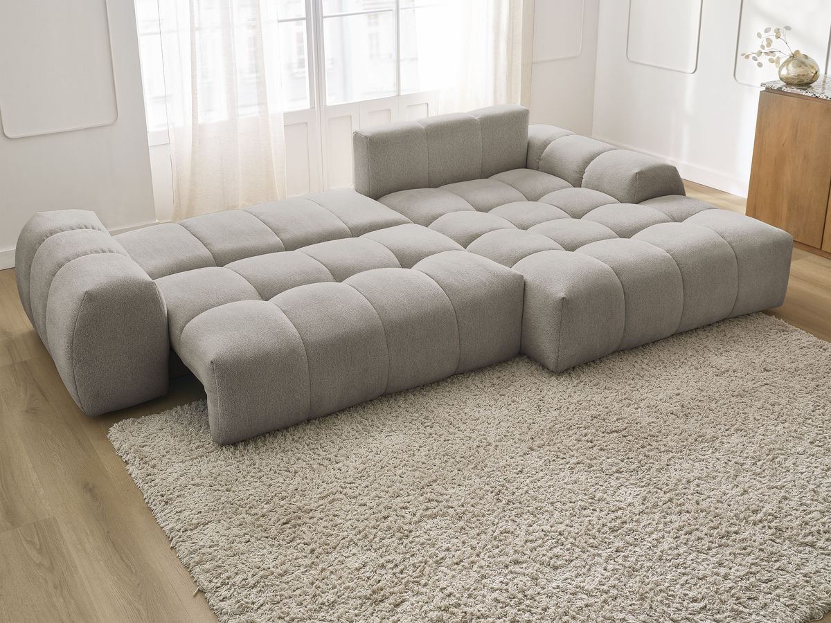 Canapé d'angle convertible coffre EVEREST tissu chiné