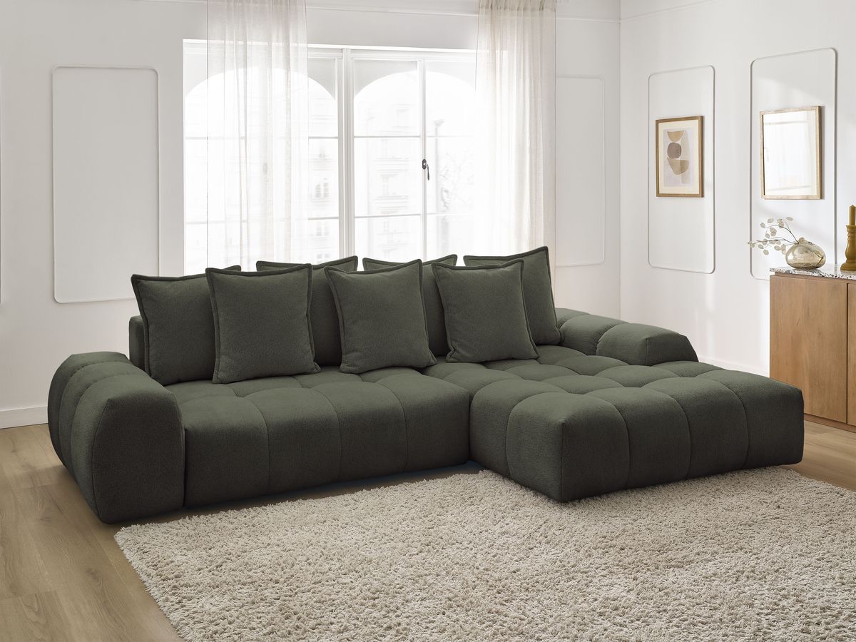 Canapé d'angle convertible coffre EVEREST tissu chiné