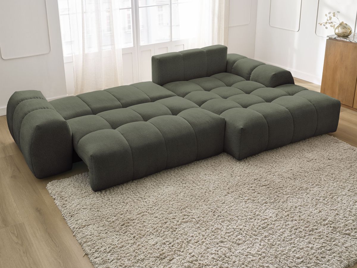 Canapé d'angle convertible coffre EVEREST tissu chiné