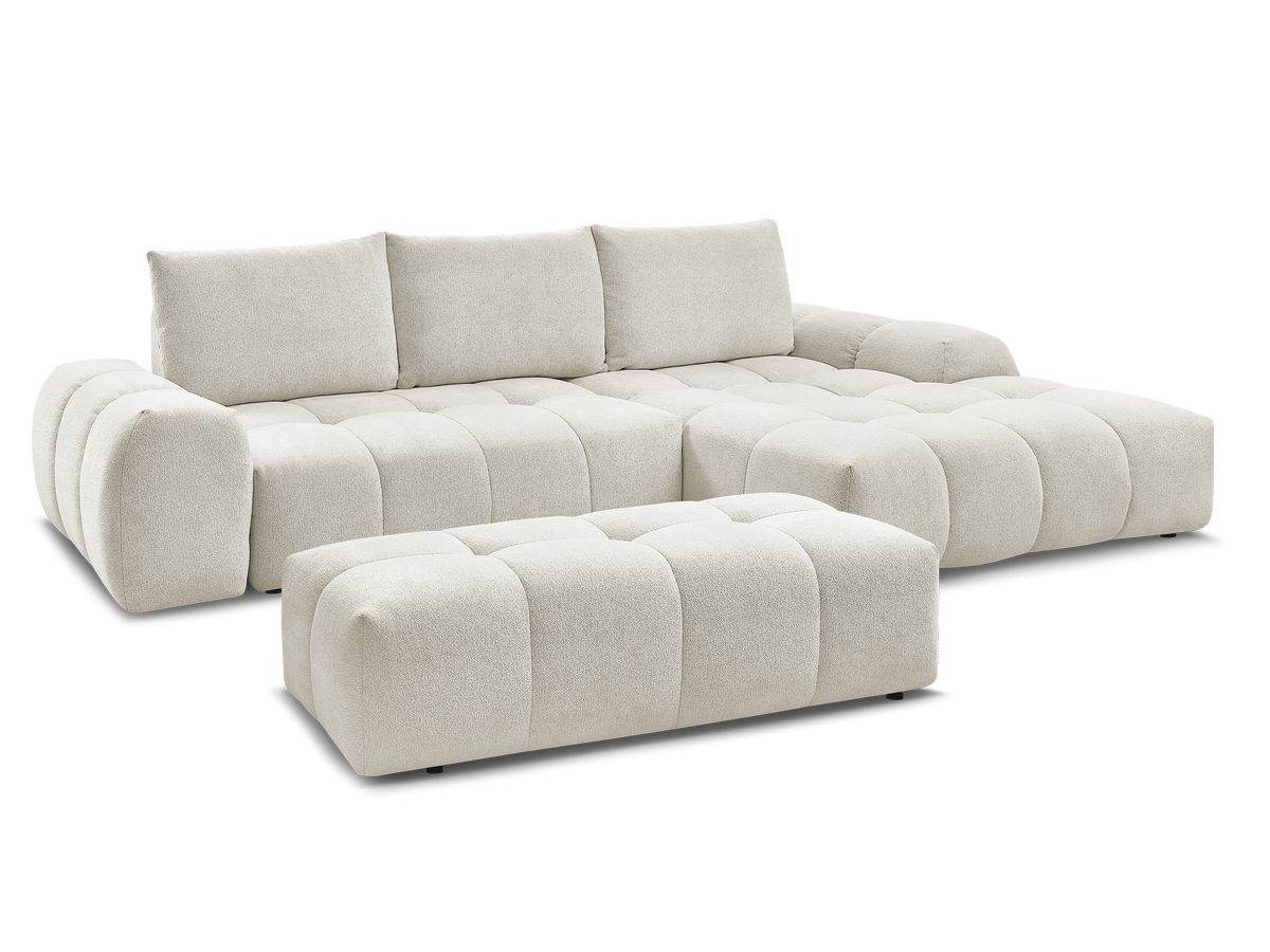 Canapé d'angle convertible coffre EVEREST tissu chiné avec pouf