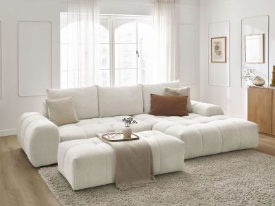 Canapé d'angle convertible coffre EVEREST tissu chiné avec pouf