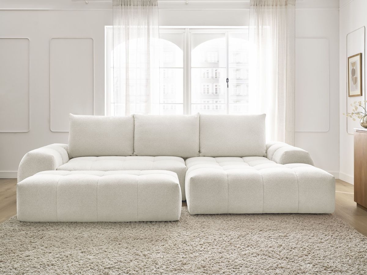 Canapé d'angle convertible coffre EVEREST chiné avec pouf blanc — vue 5