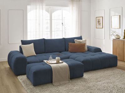 Canapé d'angle convertible coffre EVEREST tissu chiné avec pouf