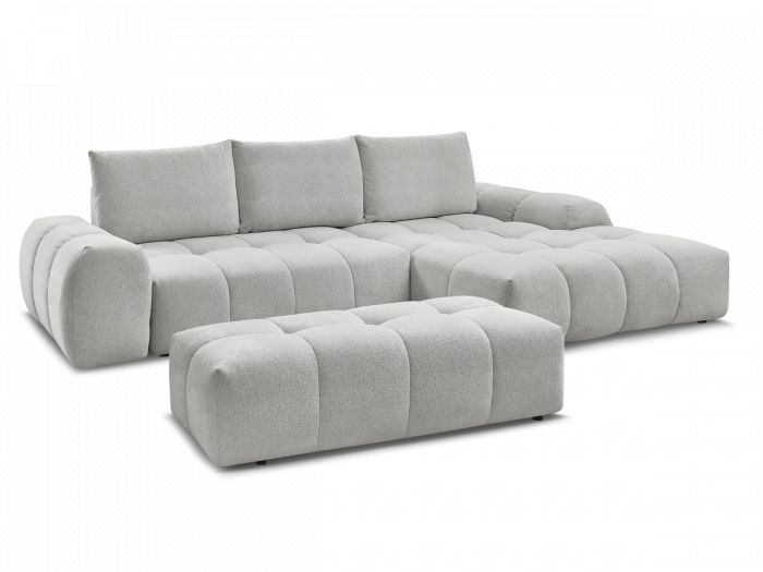 Canapé d'angle convertible coffre EVEREST tissu chiné avec pouf