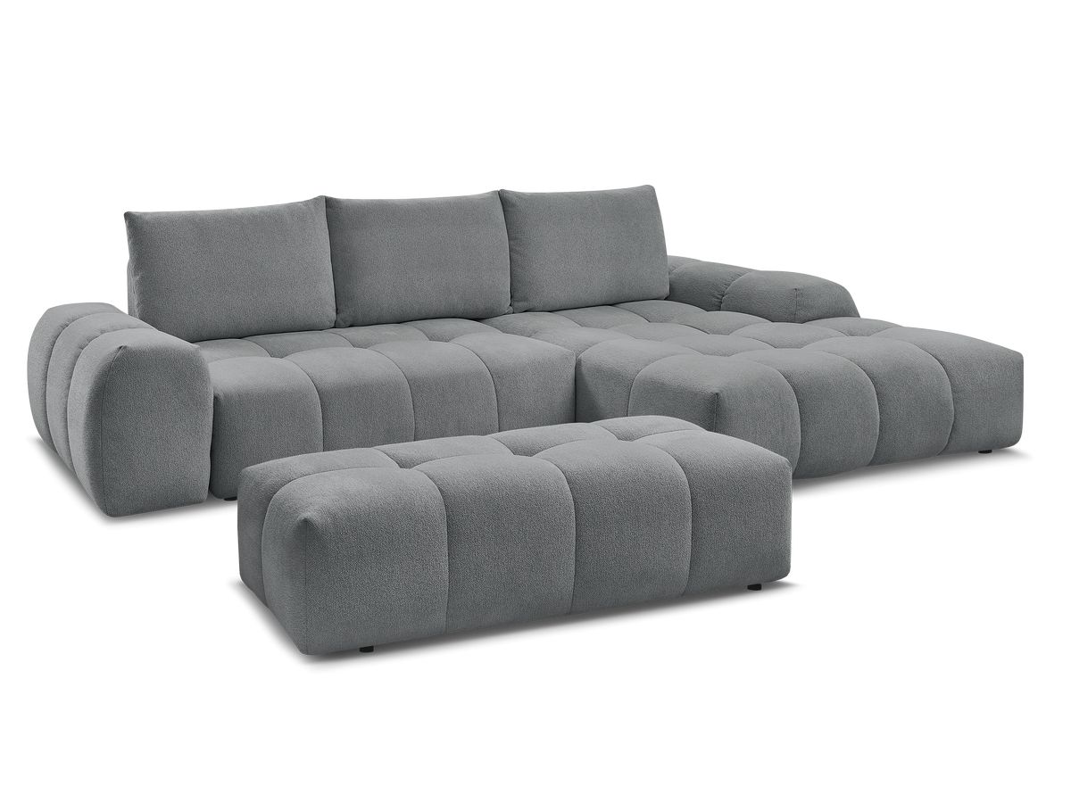 Canapé d'angle convertible coffre EVEREST tissu chiné avec pouf