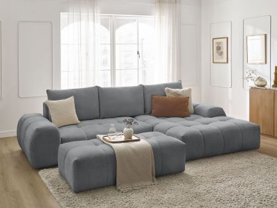 Canapé d'angle convertible coffre EVEREST tissu chiné avec pouf
