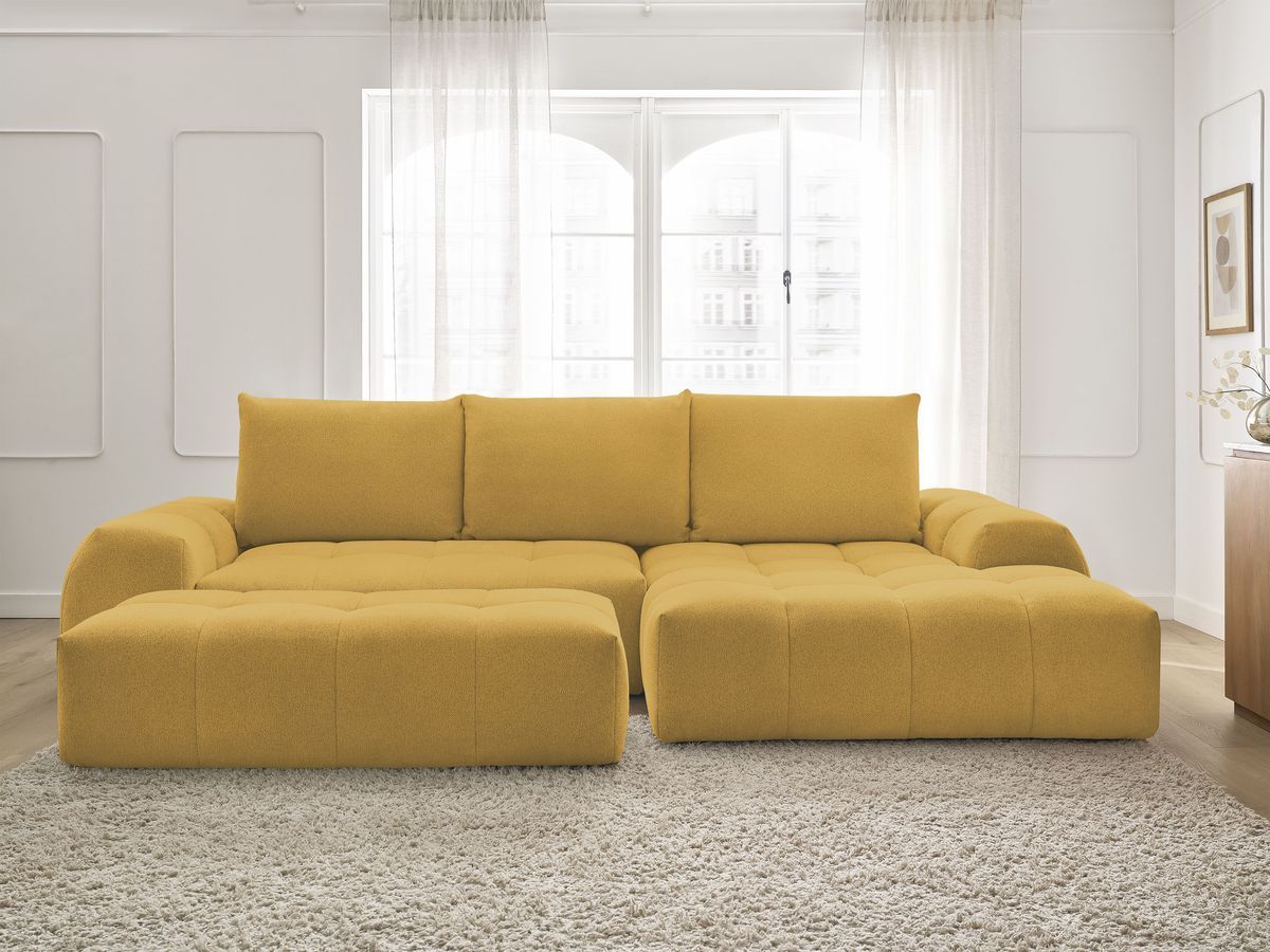 Canapé d'angle convertible coffre EVEREST chiné avec pouf jaune — vue 5