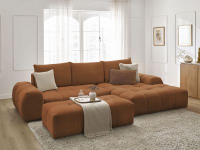 Canapé d'angle convertible coffre EVEREST tissu chiné avec pouf