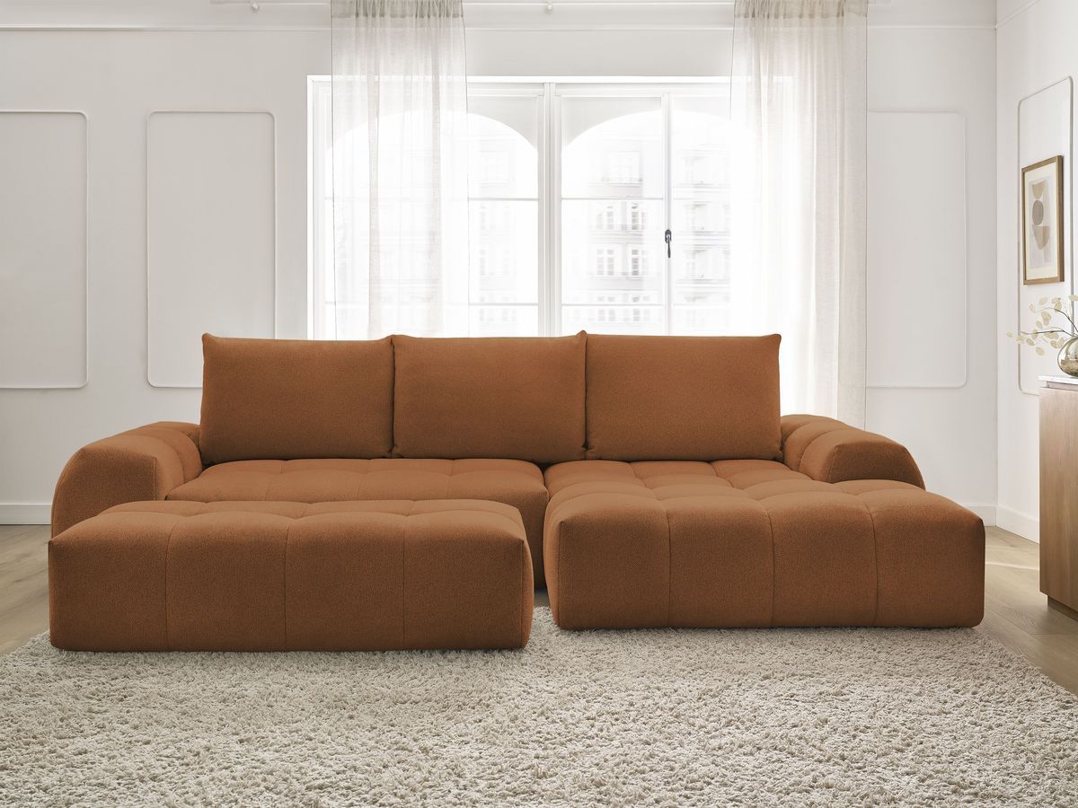 Canapé d'angle convertible coffre EVEREST chiné avec pouf orange — vue 5