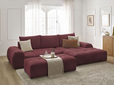 Canapé d'angle convertible coffre EVEREST tissu chiné avec pouf