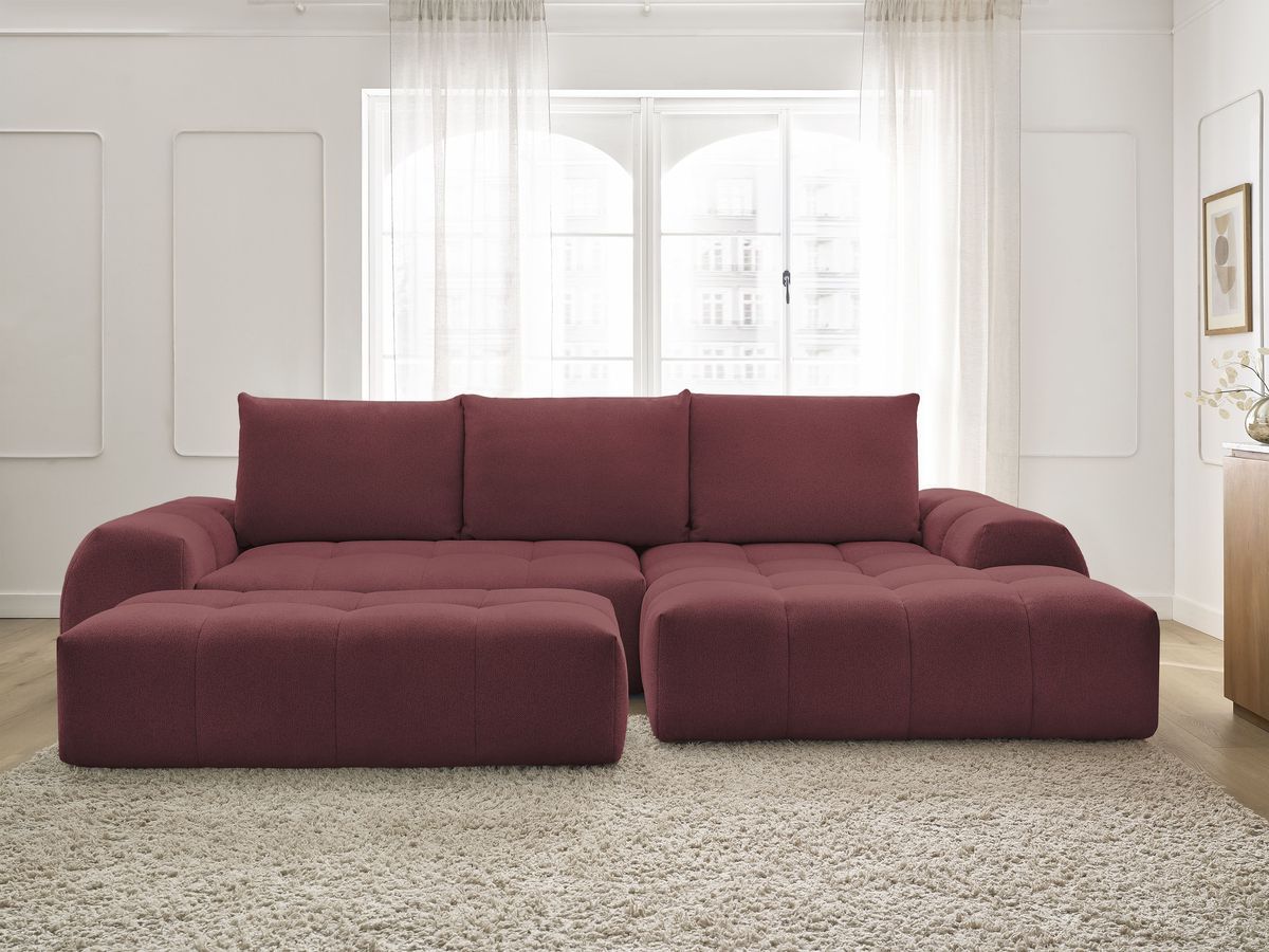 Canapé d'angle convertible coffre EVEREST chiné avec pouf rouge — vue 5