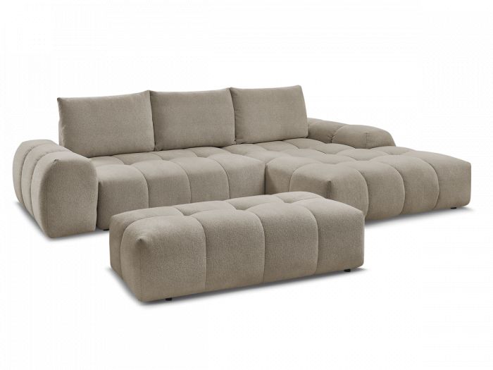 Canapé d'angle convertible coffre EVEREST tissu chiné avec pouf