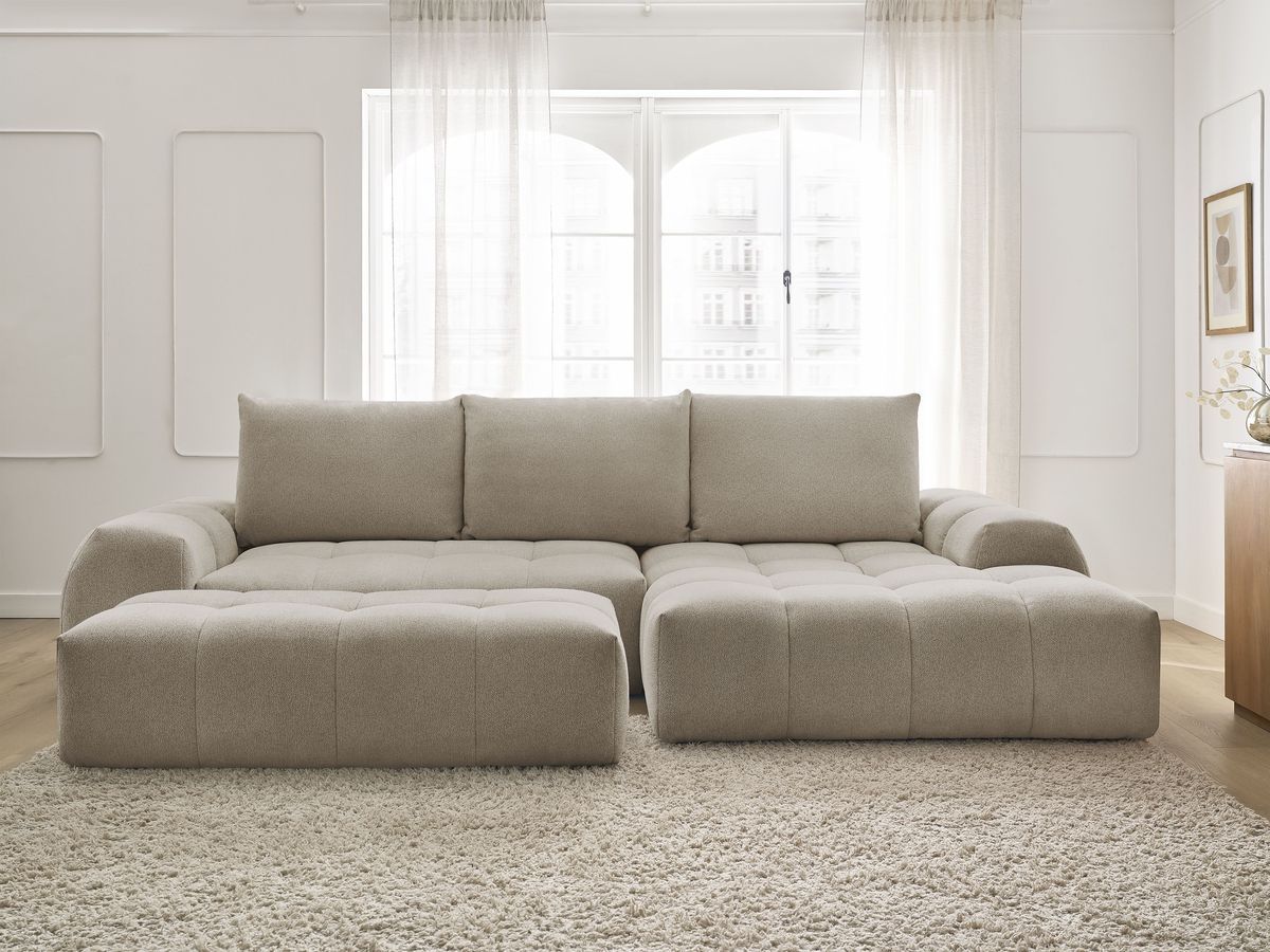 Canapé d'angle convertible coffre EVEREST chiné avec pouf taupe — vue 5