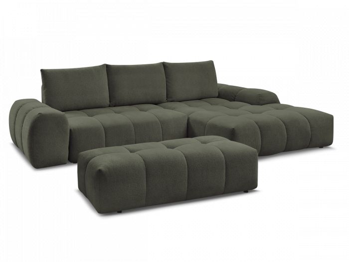 Canapé d'angle convertible coffre EVEREST tissu chiné avec pouf