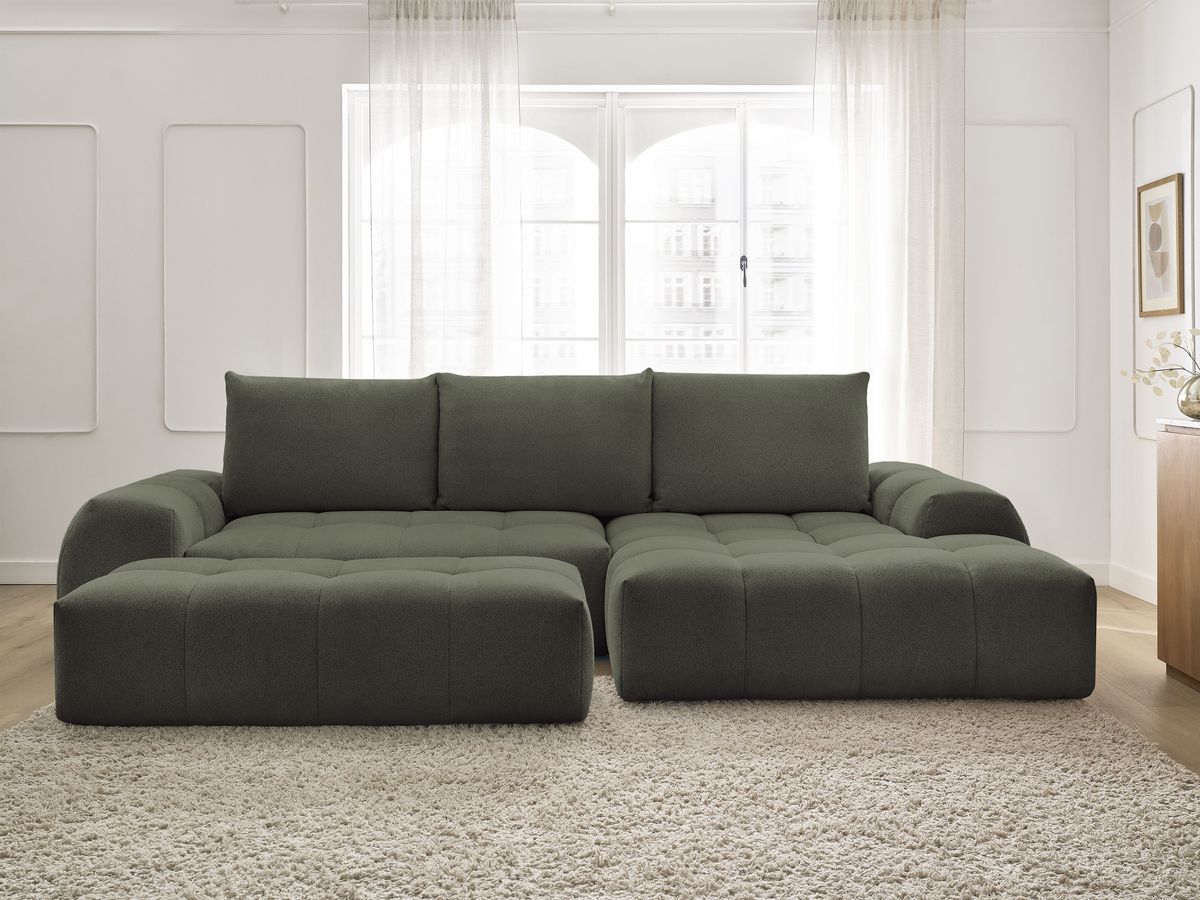 Canapé d'angle convertible coffre EVEREST chiné avec pouf vert — vue 5
