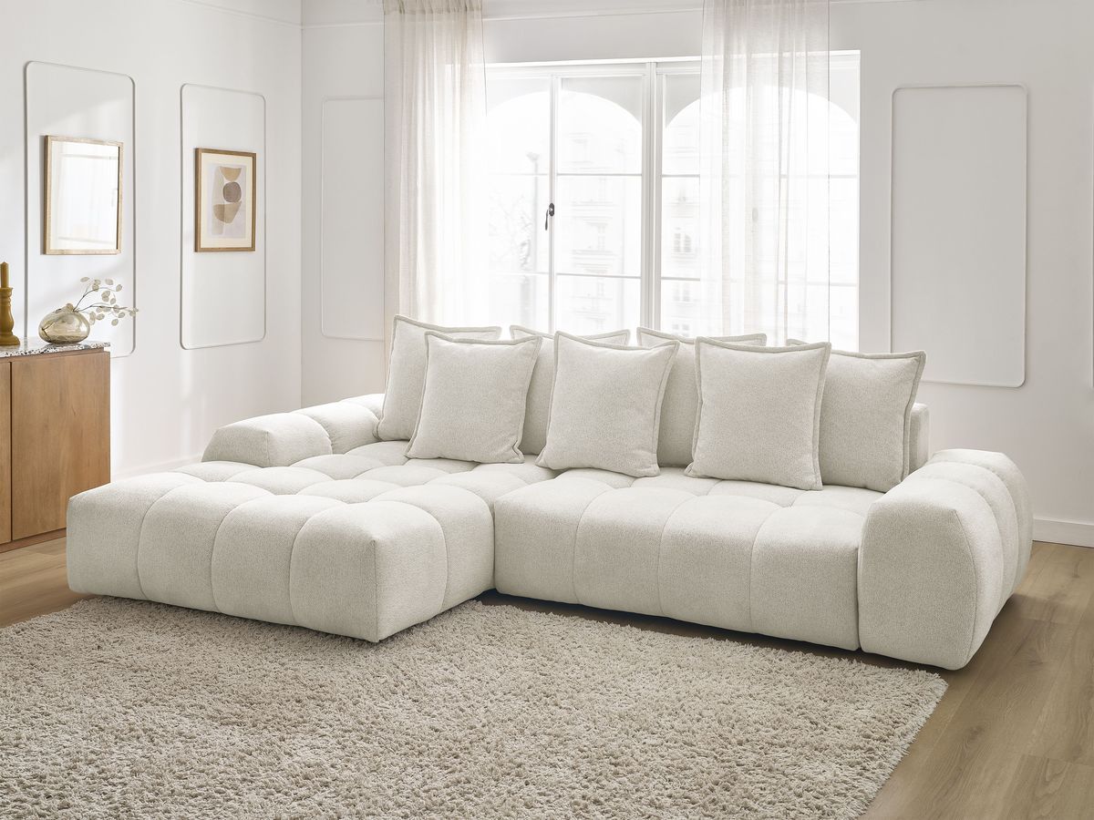 Canapé d'angle convertible coffre EVEREST tissu chiné