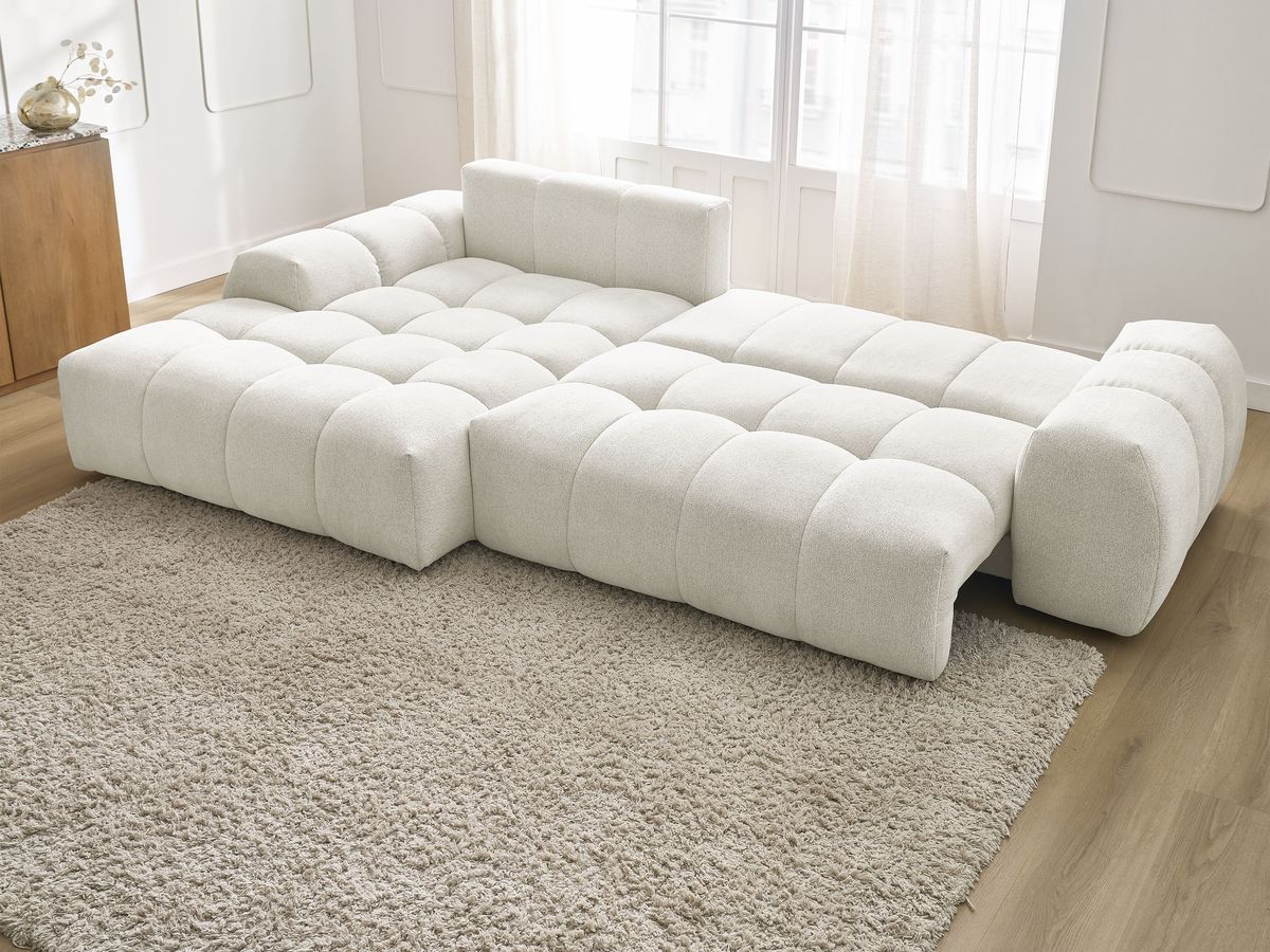 Canapé d'angle convertible coffre EVEREST tissu chiné