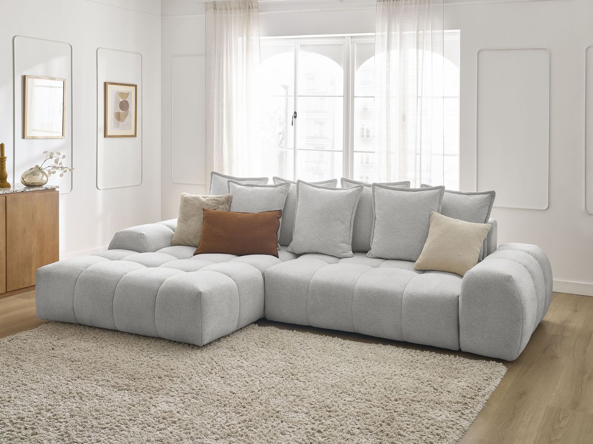 Canapé d'angle convertible coffre EVEREST tissu chiné