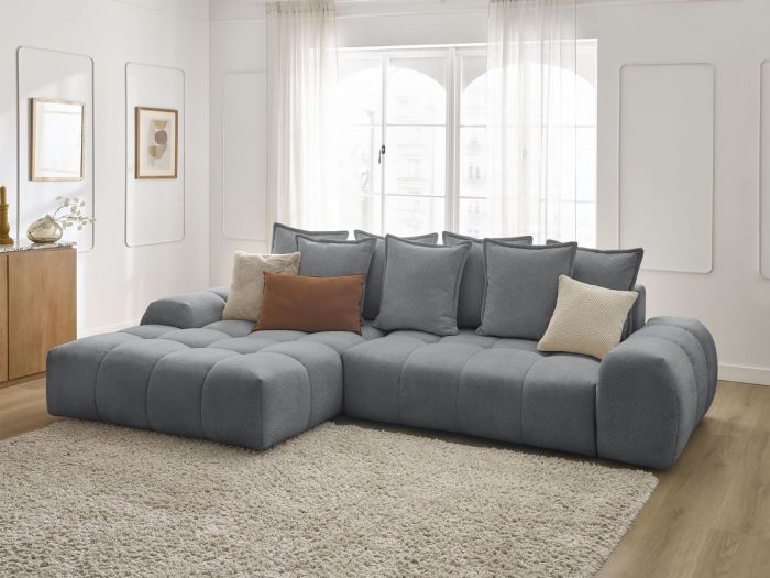 Canapé d'angle convertible coffre EVEREST tissu chiné