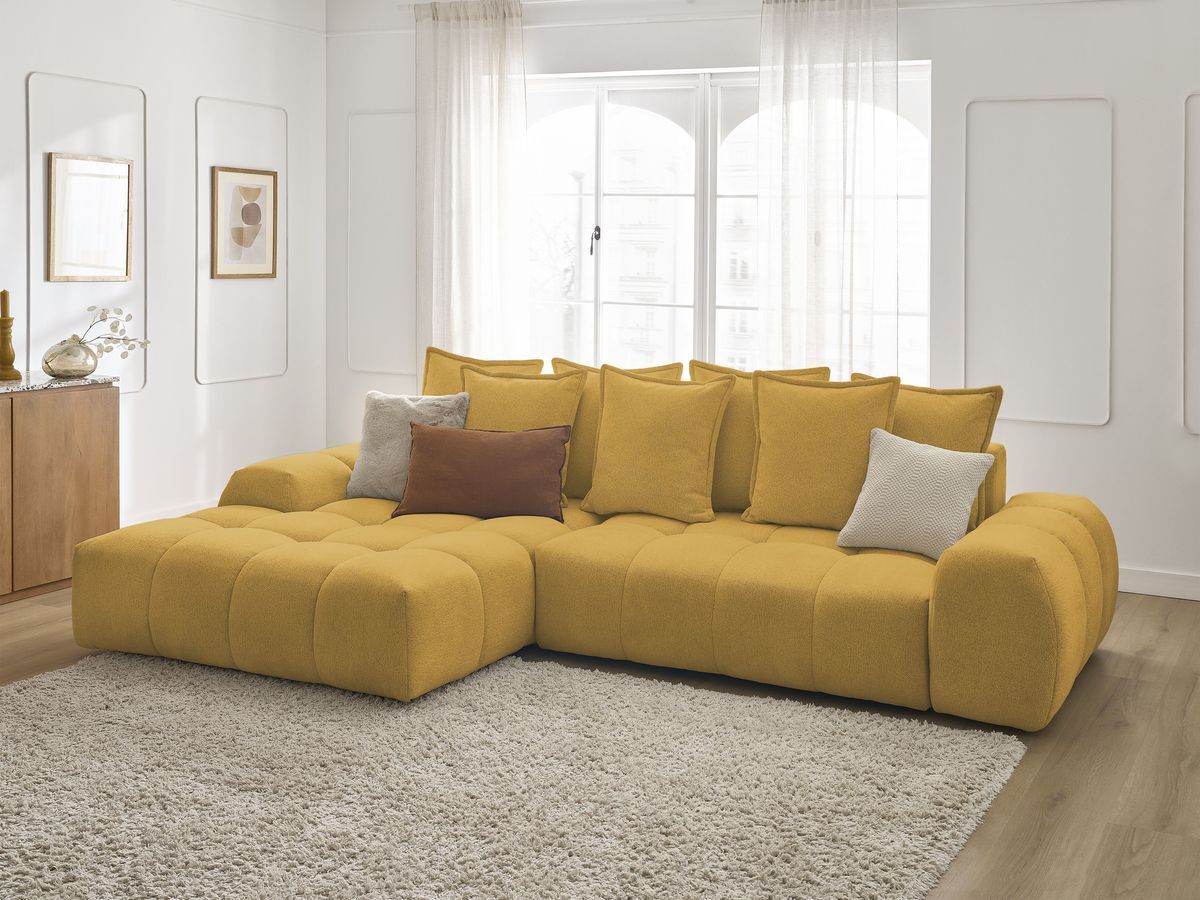 Canapé d'angle convertible coffre EVEREST tissu chiné