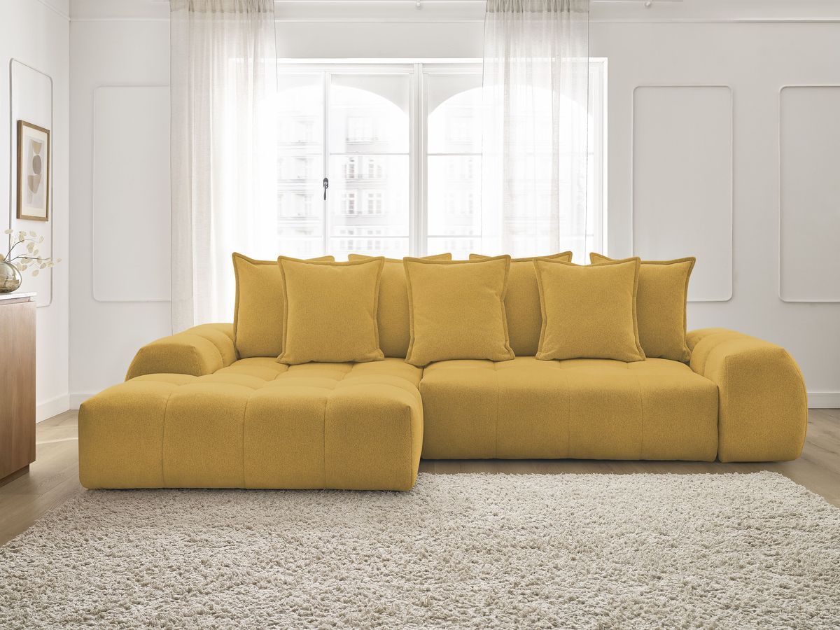 Canapé d'angle convertible coffre EVEREST tissu chiné jaune angle gauche BOBOCHIC 3 places - Vue supplémentaire 3