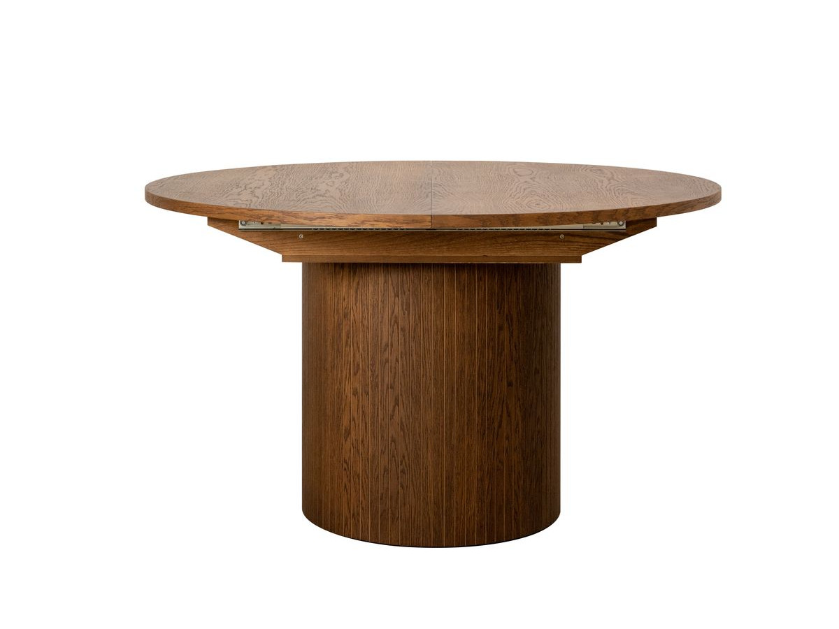 SORMIOU set met ronde eettafel uitschuifbaar van 130 tot 180 cm + 4 BASTIDE stoelen in massief eiken fineer