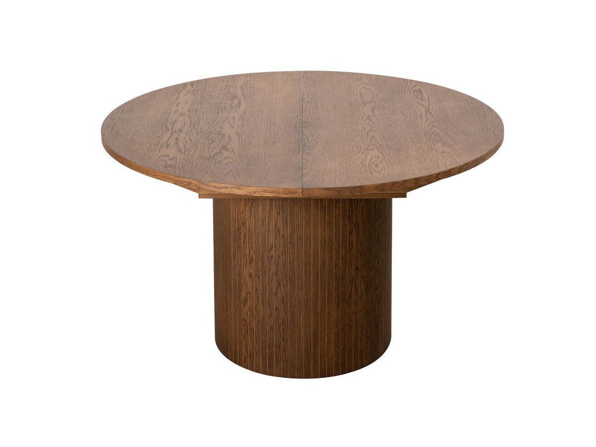 SORMIOU set met ronde eettafel uitschuifbaar van 130 tot 180 cm + 4 BASTIDE stoelen in massief eiken fineer