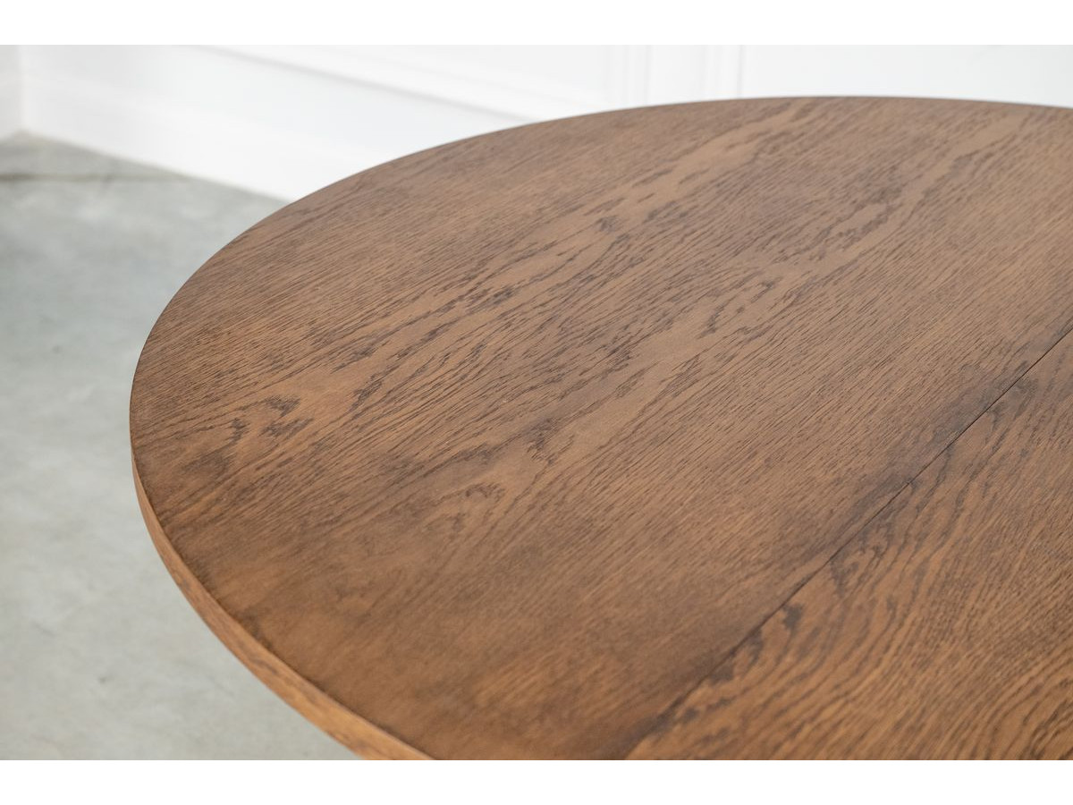 SORMIOU set met ronde eettafel uitschuifbaar van 130 tot 180 cm + 4 BASTIDE stoelen in massief eiken fineer