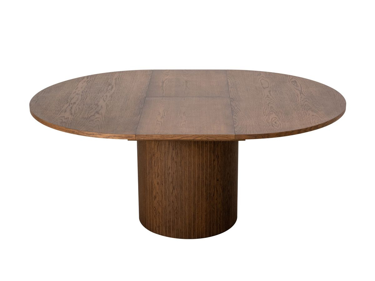 SORMIOU set met ronde eettafel uitschuifbaar van 130 tot 180 cm + 4 BASTIDE stoelen in massief eiken fineer
