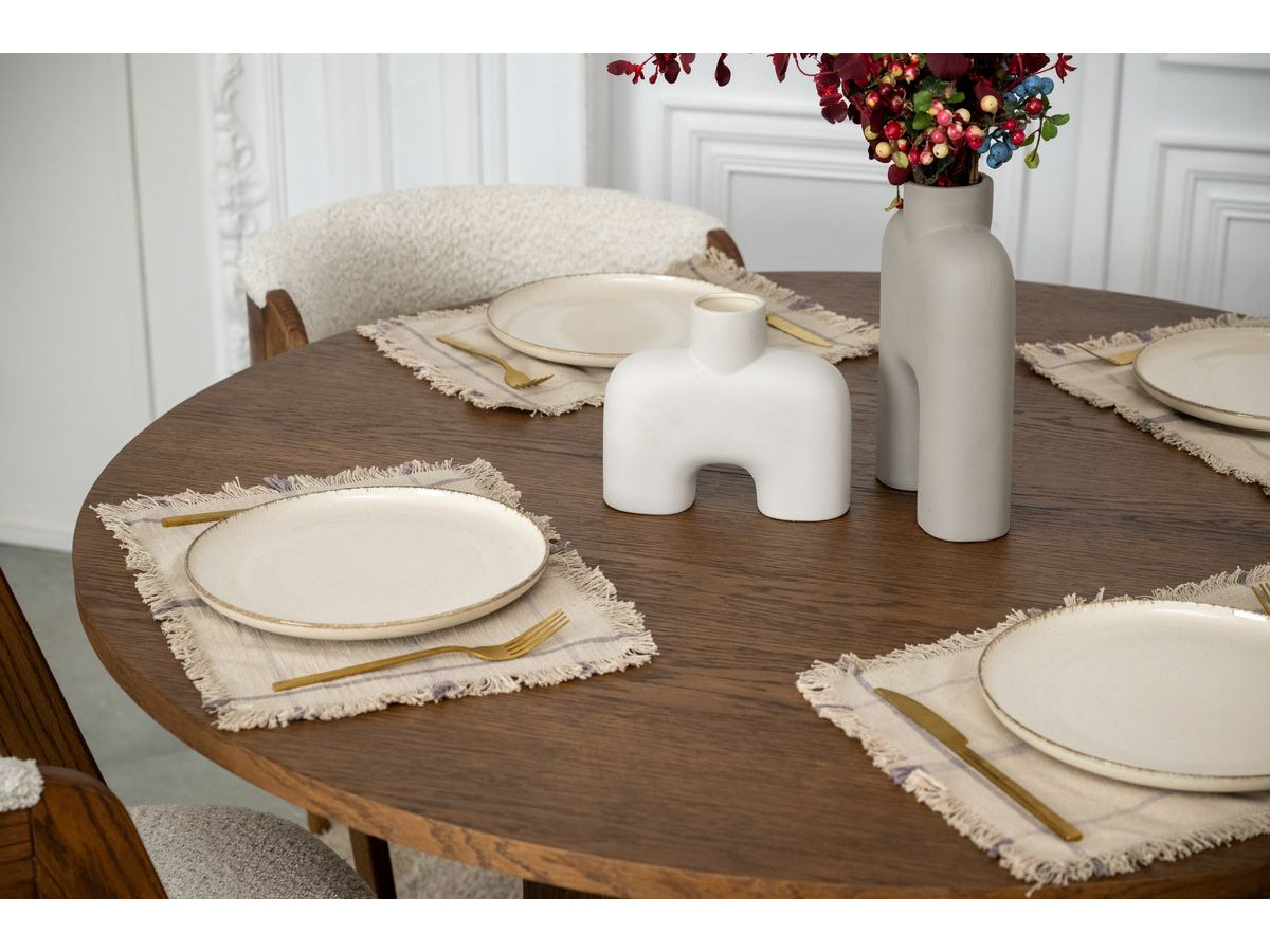 SORMIOU set met ronde eettafel uitschuifbaar van 130 tot 180 cm + 4 BASTIDE stoelen in massief eiken fineer