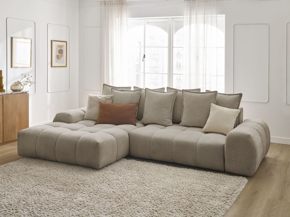 Canapé d'angle convertible coffre EVEREST tissu chiné
