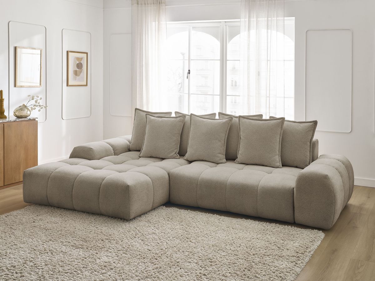 Canapé d'angle convertible coffre EVEREST tissu chiné