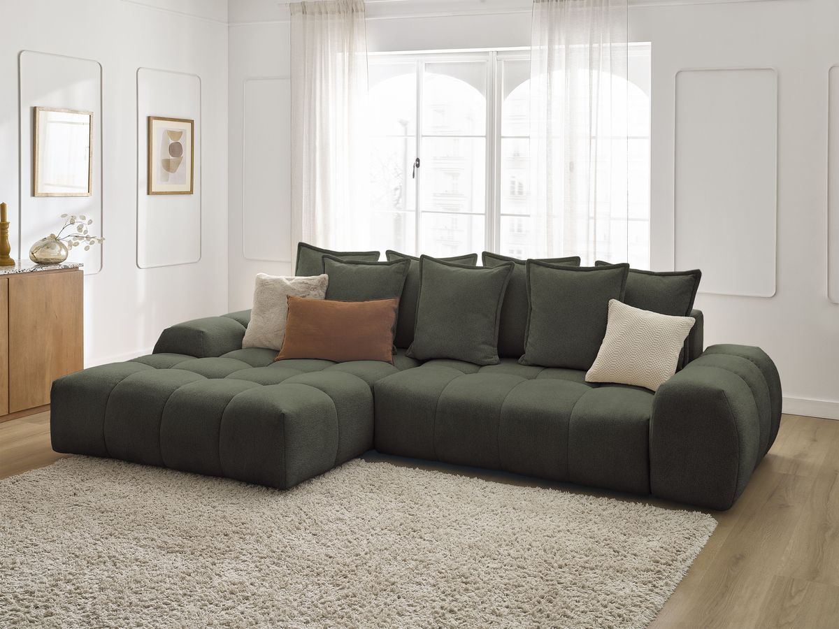 Canapé d'angle convertible coffre EVEREST tissu chiné