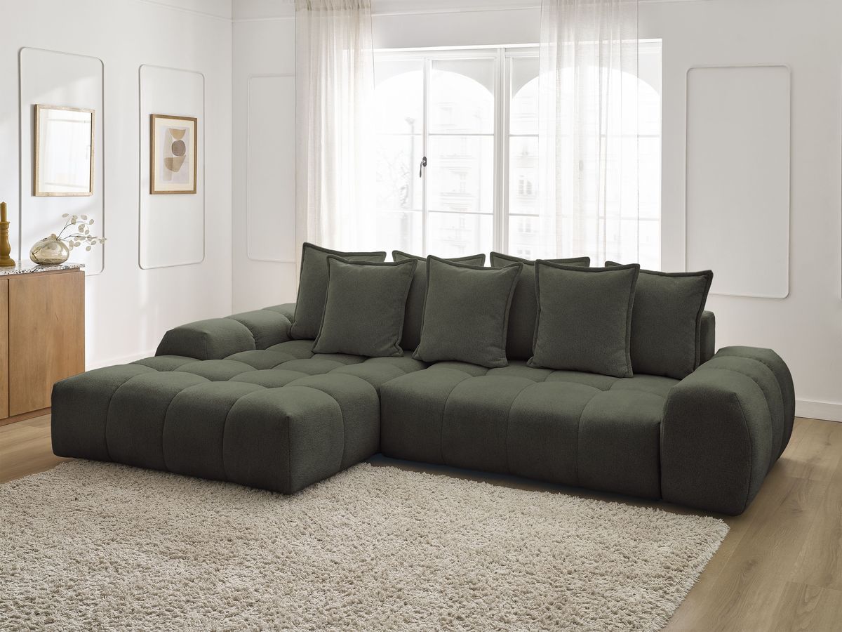 Canapé d'angle convertible coffre EVEREST tissu chiné