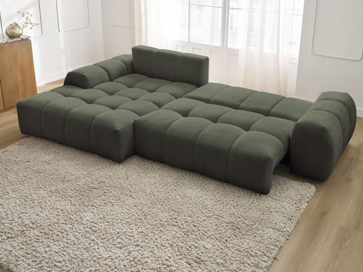 Canapé d'angle convertible coffre EVEREST tissu chiné