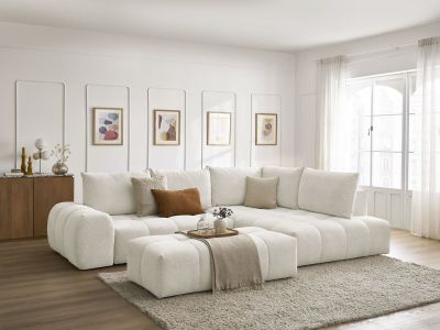 Canapé d'angle L convertible coffre EVEREST tissu chiné avec pouf