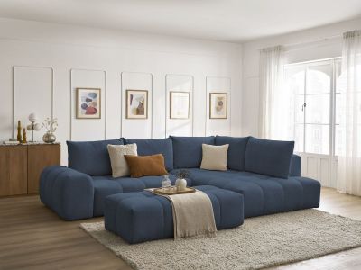 Canapé d'angle L convertible coffre EVEREST tissu chiné avec pouf